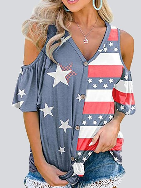 

Independence Day Flag Print Off-the-shoulder Top, Blue, Shirts & Blouses
