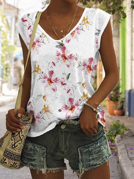 

Casual Crew Neck Floral Knit, Multicolor, Tanks & Camis