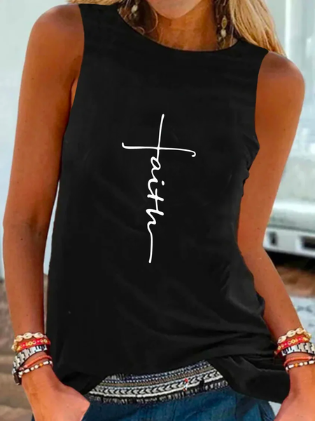 

Plus size Faith Casual Crew Neck, Black, Tank Top