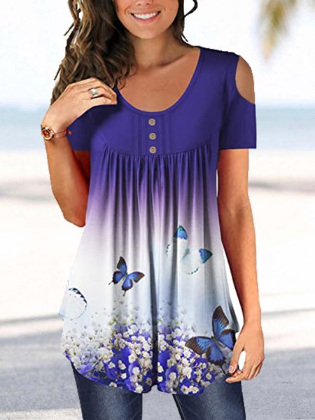 

Ombre Casual Loosen Short Sleeve Tops, Purple, Shirts & Blouses