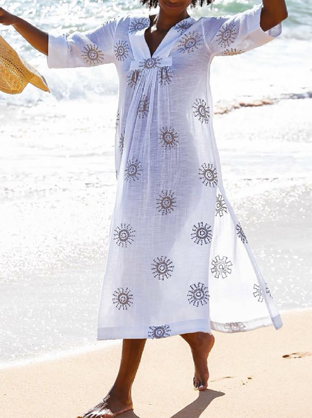 

Plus size Casual Vacation Dress, White, Midi Dresses