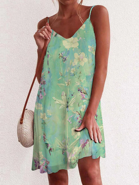 

Spaghetti Sleeveless Woven Dresses, Green, Mini Dresses