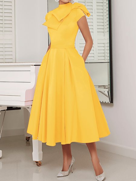 

Summer Elegant Short Sleeve Woven Pink Dress Wedding Party, Yellow, Maxi Dresses