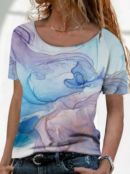 

Loosen Sea Crew Neck Short Sleeve T-Shirt, As picture, T-Shirts
