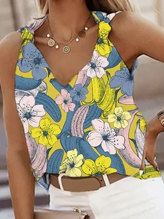 

Vacation Floral Loosen Women Tank, Multicolor, Tanks & Camis
