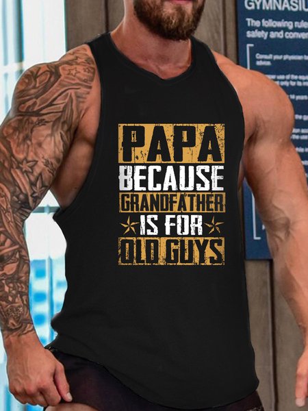 Men's Papa Grandfather Casual Knit, Black, Tank Tops