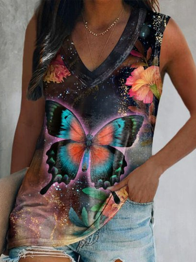 

Vacation Casual Sleeveless Knit, Multicolor, Tanks & Camis
