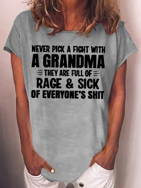 

Womens Never Pick A Fight With A Grandma Casual Short Sleeve T-Shirt, Gray, T-shirts