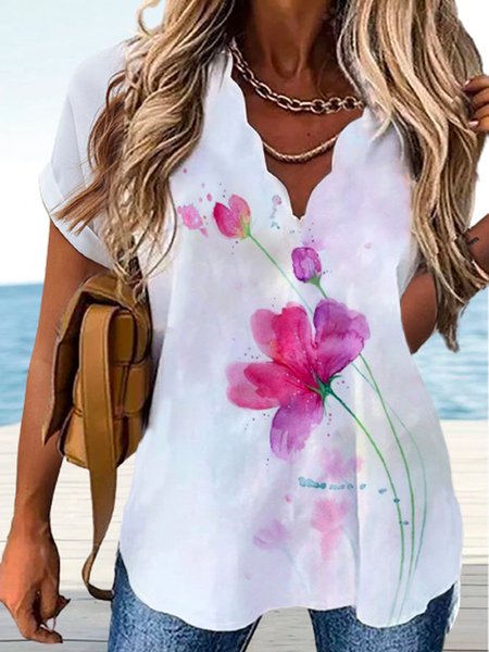 

Casual Loosen Short Sleeve Tops, White, Tops