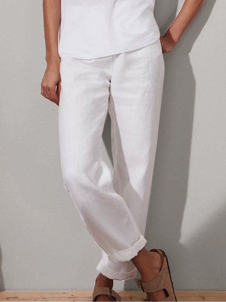 

Loosen Cotton Plain Pants, White, Pants