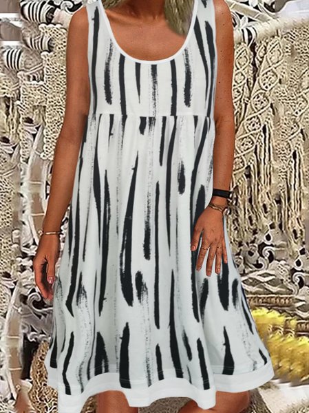 

Basics Cotton Blends Geometric Short Sleeve Knit Dress, White, Mini Dresses