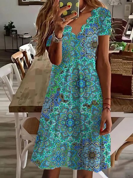 

Women's A Line Dress Midi Dress Blue Half Sleeve paisley Print Spring Summer V Neck Casual Modern, Green, Dresses
