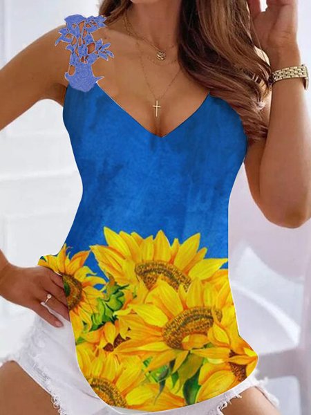 

Color Block Sunflower Casual Regular Fit Knit, Multicolor, Tanks & Camis
