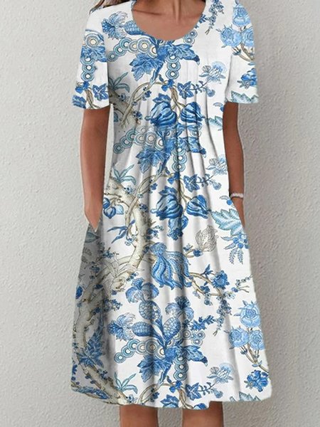 

Casual Short Sleeve Woven Dress, Blue, Mini Dresses