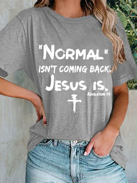 Casual Letter Round Neck Short Sleeve T-Shirt, Gray, T-Shirts