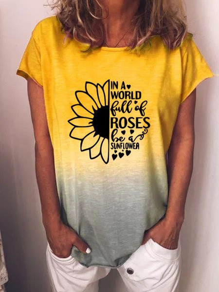 

Sunflower Crew Neck Ombre Short Sleeve T-Shirt, Yellow, T-Shirts