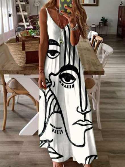 

JFN V Neck Abstract Vacation Maxi Dress, As picture, Casual Dresses