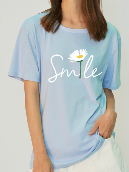 

Women's Antimicrobial Bamboo Fabric Smile Loosen T-Shirt, Blue, T-shirts