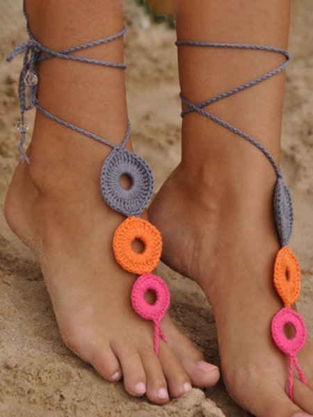 

JFN Boho Contrast Woven Cotton Anklet Maxi Dress Ornament, As picture, Anklets