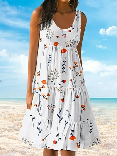 

U-Neck Casual Floral Sleeveless Knitting Dresses, Multicolor, Mini Dresses