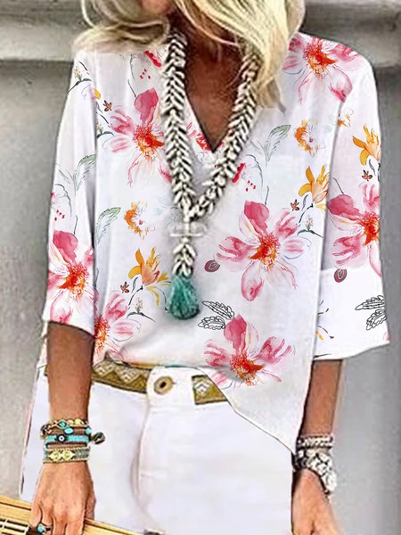 

Gradient flower loose holiday top Plus Size, Multicolor, Blouses & Shirts