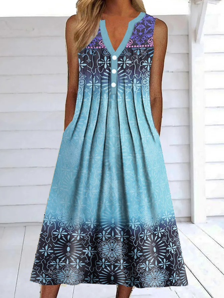 

Ruched Casual Tribal Sleeveless Knitting Dresses, Blue, Midi Dresses