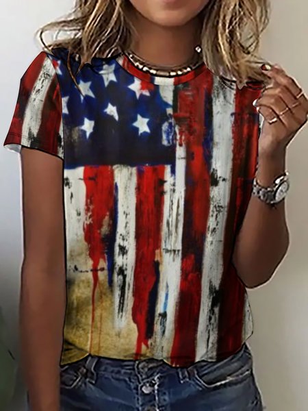 

Women's USA Flag Print Casual Short Sleeve T-Shirt, As picture, T-shirts