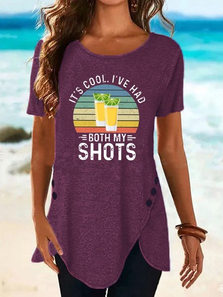 

Women's It's Cool Print Casual Short Sleeve T-Shirt, Wine red, T-shirts