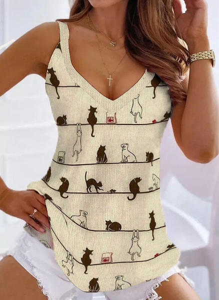 

Animal Pattern Casual Slim Fit Knit, Khaki, Tank Tops & Camis