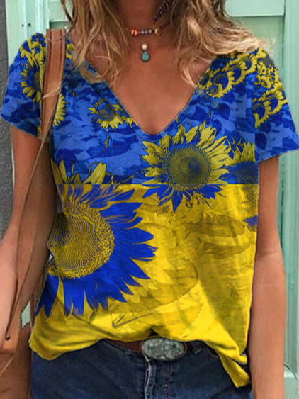 

Floral Casual Loosen Short Sleeve Tops, Multicolor, T-Shirts