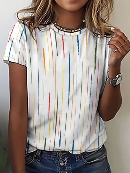 

Women's Geometric Print Crew Neck Casual Short Sleeve T-Shirt, White, T-shirts