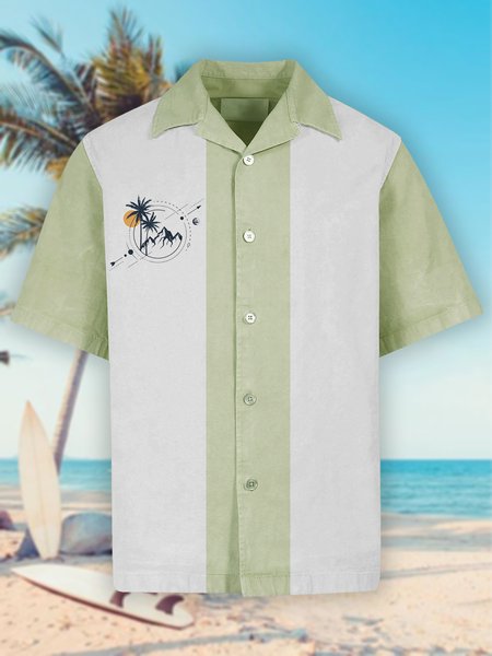

Short Sleeve Boho Coconut Tree Lapel Short Sleeve Shirt, Green, Blouses&Shirts