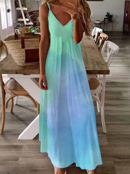 

Casual V Neck Sleeveless Dresses, Green, Maxi Dresses