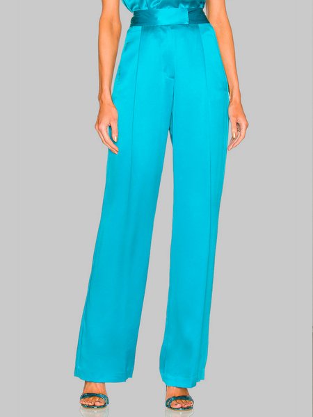 

Elegant Solid Straight Leg Pants, Blue, Wide Leg Pants