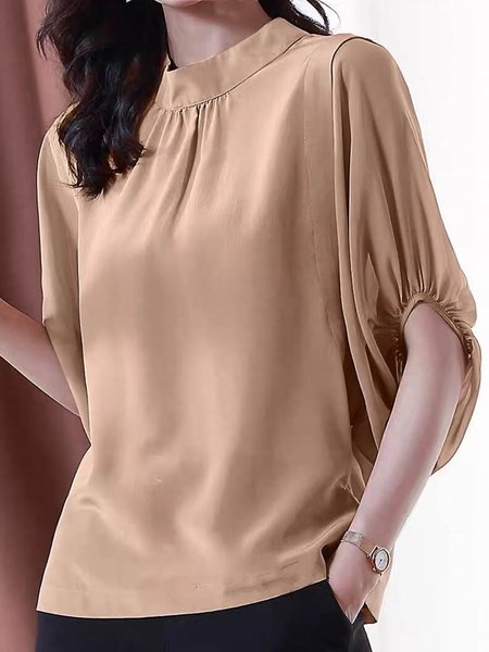 

Summer Lightweight Crew Neck Short sleeve Loosen Short Sleeve Tops, Khaki, Tops