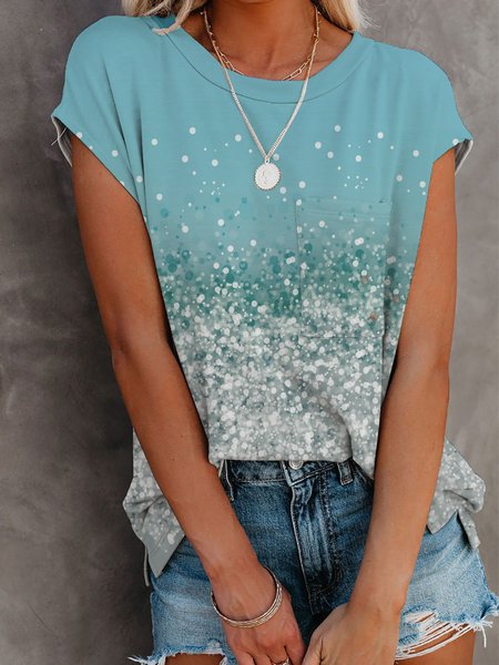 

Round neck gradient discount casual knitted T-shirt, Multicolor, T-Shirts