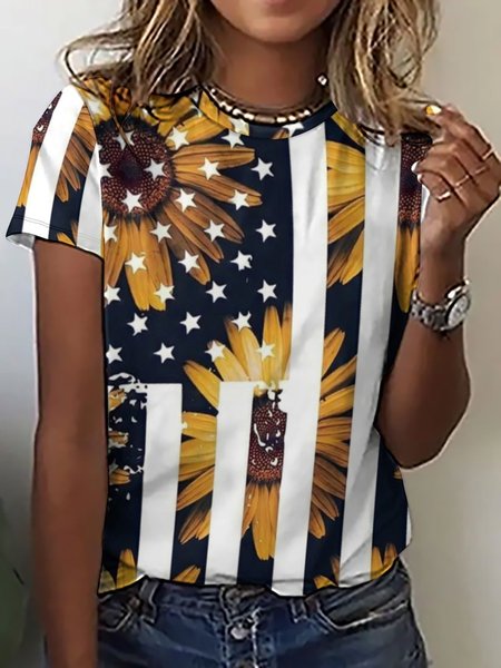 

Women's Floral Casual Crew Neck Short Sleeve T-Shirt, As picture, T-shirts