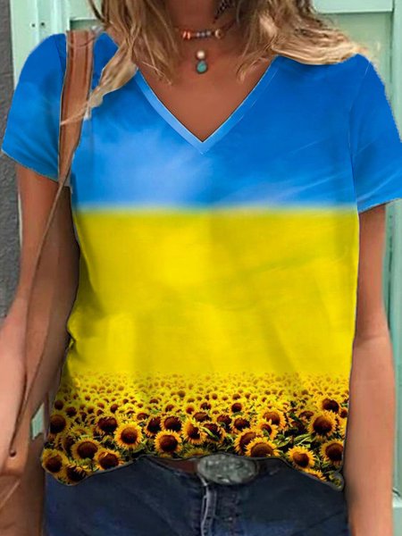 

Cotton Blends Basics Color Block Sunflower Short Sleeve T-Shirt, Multicolor, T-Shirts