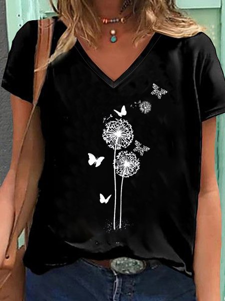 

Loosen Casual Short Sleeve T-Shirt, Black, T-Shirts