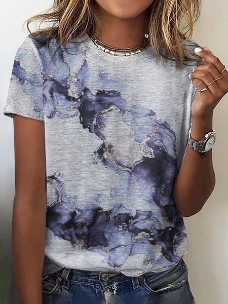 

Casual Loosen Printed Short Sleeve T-Shirt, Gray, T-Shirts