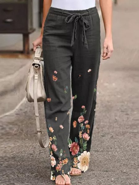 

Loosen Floral Pants, Black, Pants