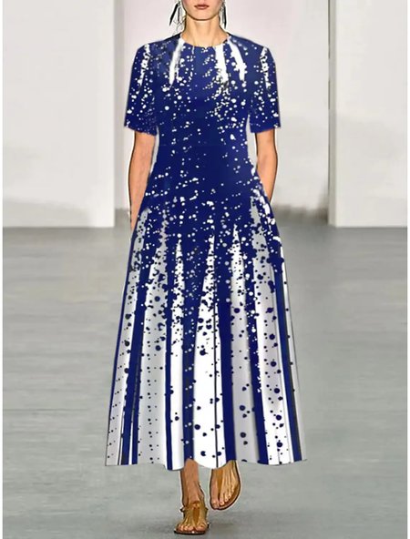 

Ombre Casual Short Sleeve Knit Dress, Blue, Dresses