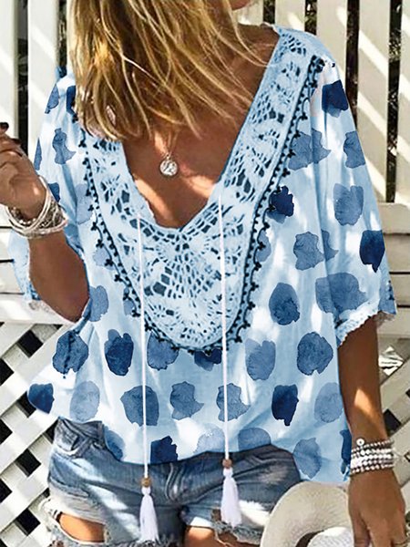 

Casual Short Sleeve Tops, Light blue, Blouses & Shirts