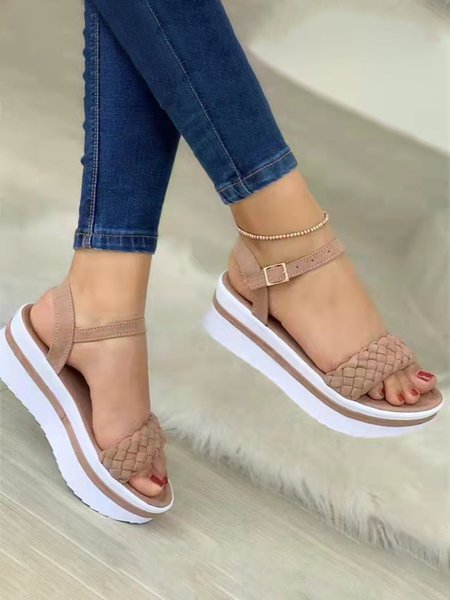 

JFN Braided Platform Platform Heel Sandals, Apricot, Sandals