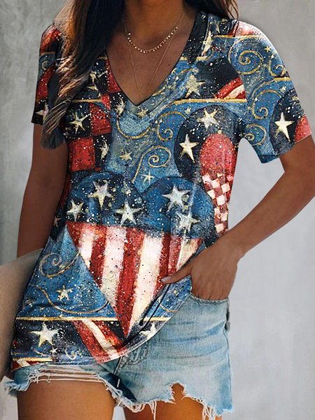 

Tribal Casual V Neck Short Sleeve T-Shirt, Flower, T-Shirts