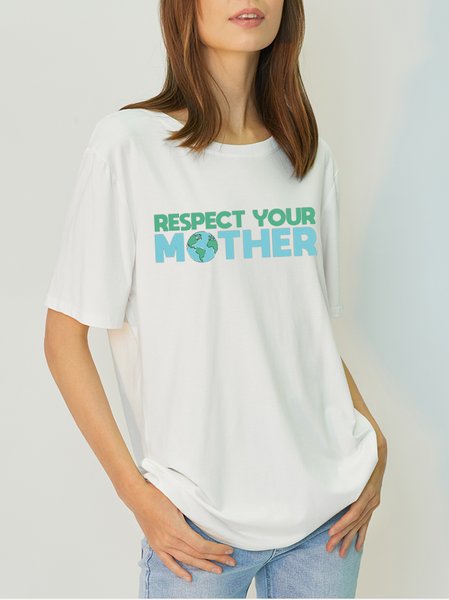

Women's Antimicrobial Bamboo Fabric Respect Your Mother Loosen T-Shirt, White, T-shirts