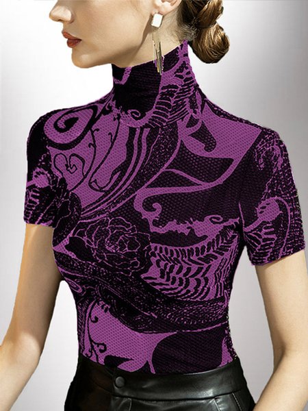 

Skinny Elegant Short Sleeve T-Shirt, Black-pink, Tees