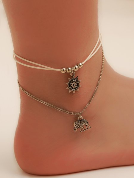 

Holiday Style Retro Combination Sunflower Elephant Anklet, Silver, Anklets