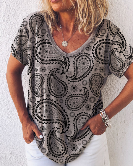 

Cotton Casual Short Sleeve Tops, Gray, Shirts & Blouses