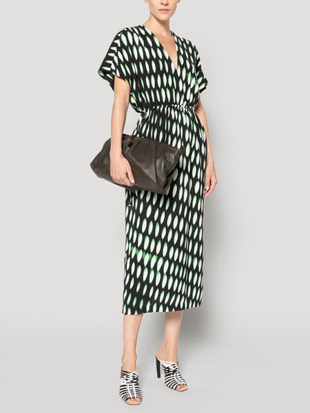 

Printed Loosen Elegant Short Sleeve Knit Midi Dress, Multicolor, Midi Dresses